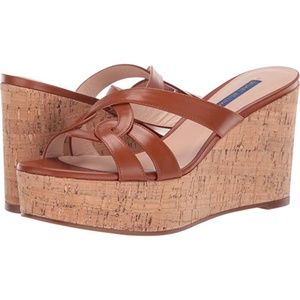 Stuart Weitzman Cadence Dark Bridle Wedge Sandals